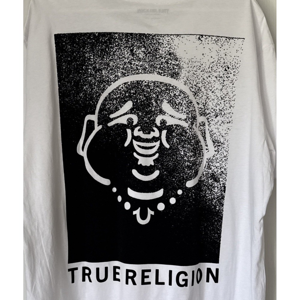 True Religion Short Sleeve Tee Shirt 2XL 100% Cotton Optic White Buddha Face